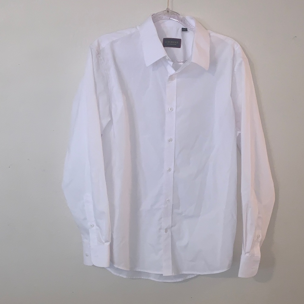 Luxurious Wear Comfortable Men's M Pure White Dress Shirt Long Sleeve
